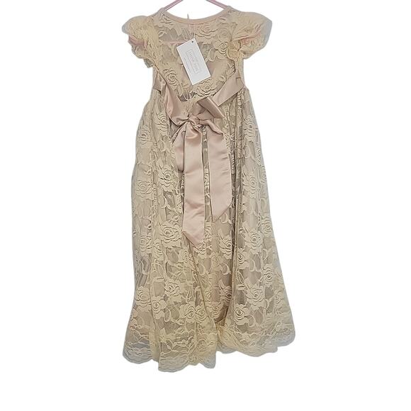 Think Pink Bows Toddler Size 3 Baby Doll Dress Long Cream/ Beige Lace NEW - Picture 4 of 6